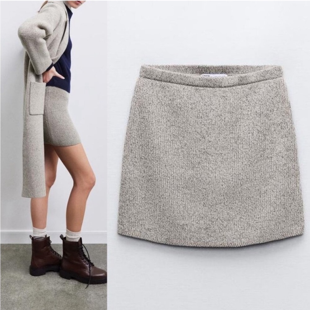 New Zara Sweater Knit mini skirt - tan marl - with wool